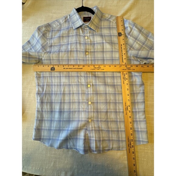 UNTUCKit Shirt Mens Medium Blue Button Up Plaid Textured Pinord Long Sleeve - Picture 9 of 10